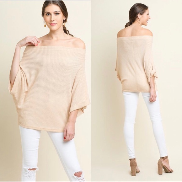 Umgee Tops - Waffle knit off the shoulder top